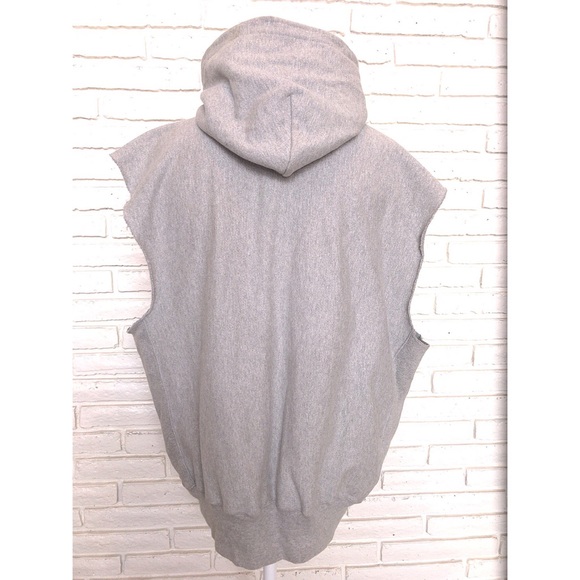 Champion Hooded Gray Sweatshirt Cut Off Sleeves L - Picture 8 of 8